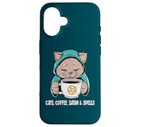 Cats, Coffee, Satan & Spells Cute Occult Cat Case for iPhone 16