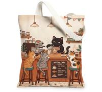 Cats Coffee Shop Illustration Fanciful Canvas Tote Bag 13x15 Inch | Fanciful cafe illustration, Cat lover gift, Cozy coffee atmosphere, Durable daily accessory