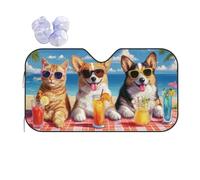 Cats Corgi On The Beach Front Windshield Sunshade Keep Cooler Front Car Sun Shade Foldable Windscreen Cover Universal For Vans Va-Ns Summer S