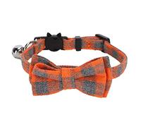 Cats Cute Bowknot Collars Plaid Tie, Bowknot Fabric Pet Collar Bowknot Fabric Pet Collar With Small Bell Quick Release Buckle Soft Wide Neck Accessory for Small Cat Outfit (orange plaid)