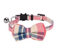 Cats Cute Bowknot Collars Plaid Tie Soft Cloth Bowtie with Bell Pets Decoration Supplies Pink Black White Blue Orange Red for Cat Necktie Necklace Pet Accessories (Pink Plaid)