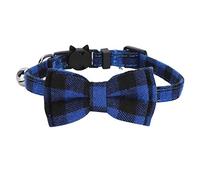 Cats Cute Bowknot Collars Plaid Tie Soft Cloth Bowtie with Bell Pets Decoration Supplies Pink Black White Blue Orange Red for Cat Necktie Necklace Pet Accessories (Blue Check)