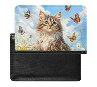 Cats Cute Butterfly Leather Passport Holder Compact ID Card Cover Case Slim Travel Wallet for Men Women