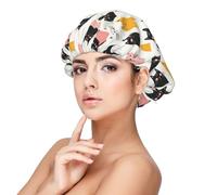 Cats Cute Colorful Print Satin Silk Bonnet for Sleeping Women, Adjustable Double Layer Satin Hair Bonnet Night Sleep Cap for Curly Hair
