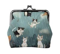 Cats & Dogs In The Rain Printed Kiss-lock Coin Purse Wallet - Leather Mini Change Pouch Holder for Men Women
