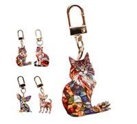 Cats & Dogs Stained Art Keychain, Colorful Geometric Mosaic Glass Spliced Keychain, Baroque Pet Bags/Purse Charms (Long Hair Cat)