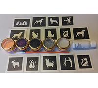 Cats & Dogs themed temporary glitter tattoo set incl. 30 stencils + glitter + glue