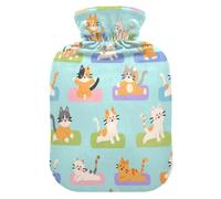 Cats Doing Yoga Cartoon Cute hot Water Bottle with Soft Cover, 2L Warmer Bag for Sore Muscle,Sore Muscle,bolsas de agua Caliente para Dolores
