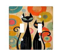 Cats Double Light Switch Cover Plate, Modern Artistic Circles Swirls Fall Black Plastic Standard Size Decorative Wall Plates for Living Room Bedroom Home Office Decor