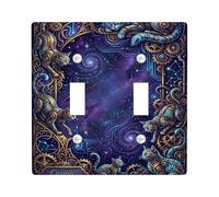 Cats Double Light Switch Cover Plate, Steampunk Cosmic Swirls Gears Cosmic Violet Plastic Standard Size Toggle Light Switch Cover for New Apartment Home Bedroom Office Decor