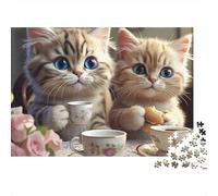 Cats Drinking Tea Jigsaw Puzzle Adults Jigsaws Animal Collector Relaxation Office Break Gift 1000 Pieces 52x38cm/1000pcs