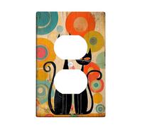 Cats Duplex Outlet Covers Wall Plate, Modern Artistic Circles Swirls Fall Black Plastic Standard Size Double Power Outlet Cover Plate for Bedroom Bathroom Kitchen Entrance Decor