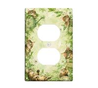 Cats Duplex Outlet Covers Wall Plate, Nature Fanciful Leaves Watering Can Spring Green Plastic Standard Size Decorative Receptacle Outlet Covers for Home Living Room Bedroom Bathroom Decor