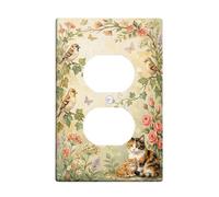 Cats Duplex Outlet Covers Wall Plate, Nature Vintage Birds Flowers Spring Cream Plastic Standard Size Wall Plates for Electrical Outlets for Living Room Bedroom Home Office Decor