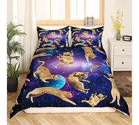 Cats Duvet Cover Set Galaxy Cute Cat Bedding Set for Kids Boys Girls University Planets Pet Cat Theme Bedding & Linen Fun Lovely Animals Quilt Cover 2Pcs Single Size