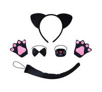 Cats Ears Headband Set Cats Hair Hoop Set Plush Tail Bowtie Lovely Animals Costume Set For Halloween Cosplay Party Cats Ear Hair Hoop Set Mesh Skirt Lovely Cats Cosplay Set Animals Costume Set