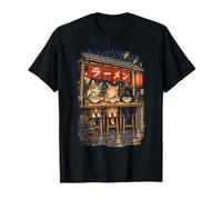 Cats Eating Ramen Japanese Night Market Art T-Shirt