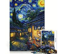 Cats Eating Ramen Starry Night Adults 1000 Pieces Puzzle Think Training Light Recreation Defined Edges Thoughtful Gift size 50x75cm