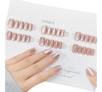Cats Eye Champagne Artificial Nails French Tip False Nails Detachable Press On Full False Nails for Women