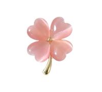 Cats Eye Clover 4 Leaf Brooch Pin - Gold Plated Heart Shaped Flower Lapel Pin for Men & Women - Lucky Jewelry Gift for St. Patrick's Day, Birthdays, and Special Occasions(Pink)