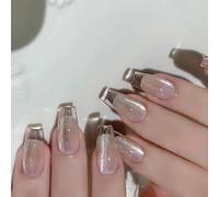 Cats Eye Press On Nails Glass Coffin Acrylic Fake Reusable Stick For DIYS Art Manicure Decorations Cats Eye Press Nail