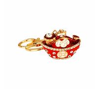 Cat's Eye Stone Pineapple Keychain, Chinese Auspicious Symbols Keychain,with Fu Character, Wealth God & Jade Ruyi,Great for Gift Giving