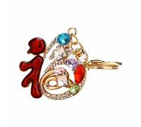 Cat's Eye Stone Pineapple Keychain, Chinese Auspicious Symbols Keychain,with Fu Character, Wealth God & Jade Ruyi,Great for Gift Giving