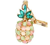 Cat's Eye Stone Pineapple Keychain, Chinese Auspicious Symbols Keychain,with Fu Character, Wealth God & Jade Ruyi,Great for Gift Giving