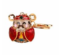Cat's Eye Stone Pineapple Keychain, Chinese Auspicious Symbols Keychain,with Fu Character, Wealth God & Jade Ruyi,Great for Gift Giving