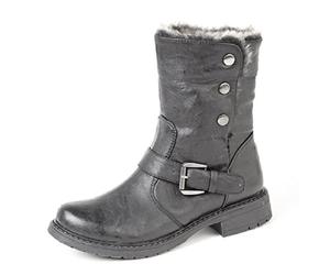 Cats Eyes Biker Low Winter Faux Fur Ankle Bootie Black