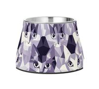Cats Face Lilac and Silver Gray Seamless Picture Bowl for Pets Non Slip Stainless Steel Pets Basic Bowls for Slow Feed Cats Comfort Feeding