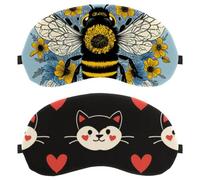 Cats Face with Heart Black Background 2-Pack Light-Blocking Soft Breathable Sleeping Mask Eye Patch