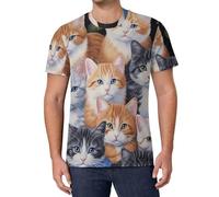 Cats Flower Garden Men's T-Shirts Classic Short Sleeve Crew Neck Tee Summer Casual Tops Graphic XL