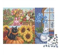 Cat's Four Seasons 500 Piece Wooden Jigsaw Puzzle,Wood,Gift Idea,Stress Relief Kittens,Impossible Challenge,Educational Toy,Home Wall Decor,Adults & Kids 14+ (52x38cm)