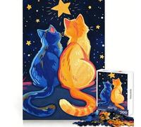 Cats Gazing at A Starry Night 1000 Piece Jigsaw Puzzles for Teenagers Jigsaw Intellectual Fun Light Recreation Fine Cut Unique Xmas Gift size 38x52cm