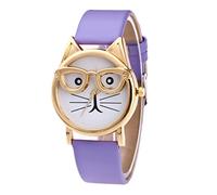 Cats Glasses Dial Women Quartz Watch Fashion for Women Watch Case (Purple, One Size)
