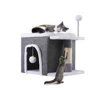 Cats House Cave Bed with Scratching Board & Fluffy Ball, Cats Beds for Indoor Cats Igloo Hideaway