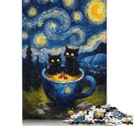 Cats in A Cup Starry Night Puzzles 500 Pieces for Teenagers Gifts Wooden Puzzles for Adults Sustainable Puzzle for Adults | Games 500pcs (52x38cm)