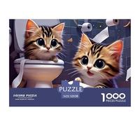 Cats in Bathroom Mess Impossible Hard Difficult Challenging 1000 Piece Puzzle - Kittens Toilet Paper Chaos for Adults Decompression Great Gift Idea52x38cm/1000pcs