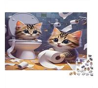 Cats in Bathroom Mess Jigsaw Puzzles 1000Pc Recycled Paper for Adults Adult Jigsaws Educational Game Challenge Fun Home Activity Great Gift for Decompression 38x26cm/1000pcs