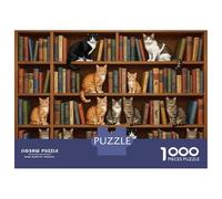 Cats in Bookshelf 1000 Piece Classic Jigsaw Puzzle Jigsaw Puzzle Bundle Premium Cardstock Senior Jigsaw Enthusiasts Housewarming Gift Indoor Leisure Puzzle Party Game 70x50cm/1000pcs