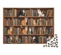 Cats in Bookshelf 1000 Piece Jigsaws with Precision Cut Personalised Jigsaws As A Party Puzzle Game for Social Gatherings 38x26cm/1000pcs