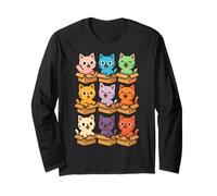 Cats in Cardboard Boxes Colorful Cute Cat Kawaii Kittens Long Sleeve T-Shirt