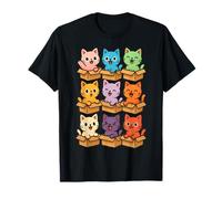 Cats in Cardboard Boxes Colorful Cute Cat Kawaii Kittens T-Shirt