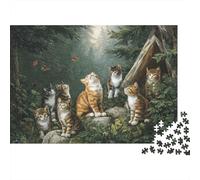 Cats in Forest Scene 1000 Piece Jigsaw Puzzle for Adults Forest Cats Group Standing Hard Premium Thick Sturdy Vibrant Challenging Stress Relief 52x38cm/1000pcs