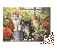 Cats in Garden Scene 1000 Piece Jigsaw Puzzles for Adults Featuring Artistic Design Centenary Jigsaws As Dementia Friendly Activities for Concentration Games 38x26cm/1000pcs