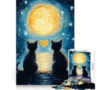 Cats in Love Under The Moon for Adults 1000 Piece Jigsaw Puzzle Memory Boost Leisure Activity Clean Edges Great Gift size 38x26cm