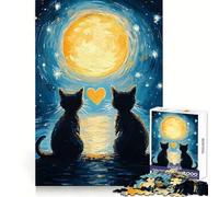 Cats in Love Under The Moon Jigsaw Puzzles1000 Pieces Focus Enhance Mind Soothing Fun Smooth Cut Birthday Present size 50x75cm