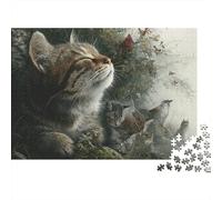 Cats in Nature Scene 1000-Piece Big Cat Watches Birds Recycled Cardboard Jigsaw Puzzle Educational Game Concentration Training Senior Enthusiasts Holiday Puzzle Activity 38x26cm/1000pcs