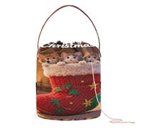 Cats in Stocking - Merry Christmas Greeting Crochet Yarn Bag Yarn Project Bag with Holes Travel Bag for Crochet Tools Travel Accessory